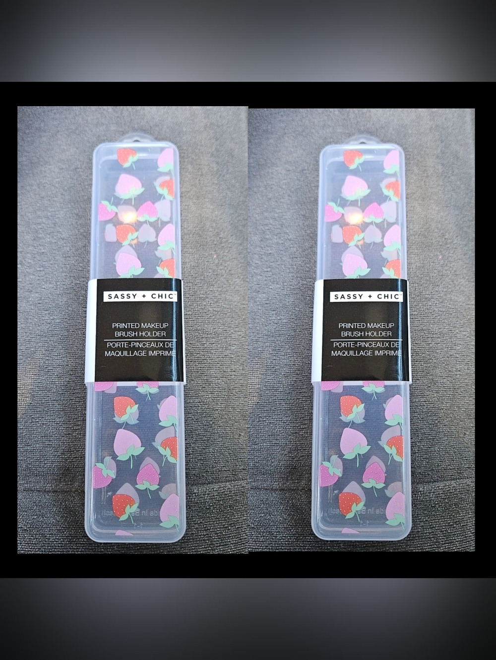 2 x Sassy + Chic Pink Strawberry Printed Design Makeup Brush Holder BNIB